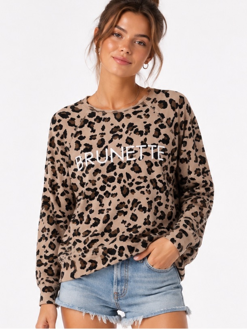 Brunette the Label Middle Sister Crewneck Sweatshirt leopard print size M/L